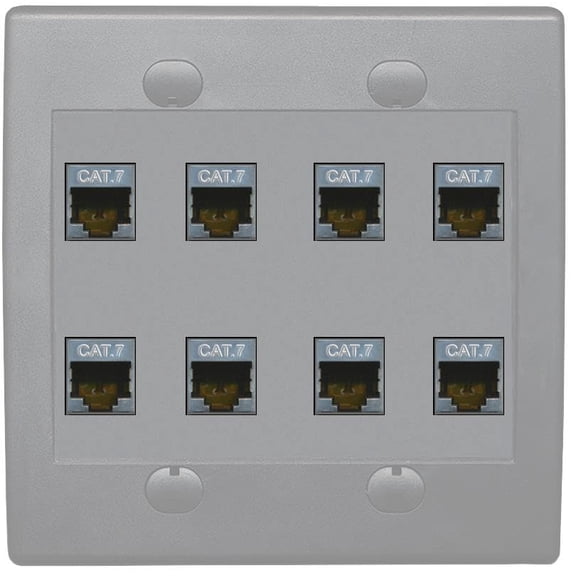 RiteAV Cat7 Wall Plate 8 Port - Flat 2 Gang [Gray/Gray]