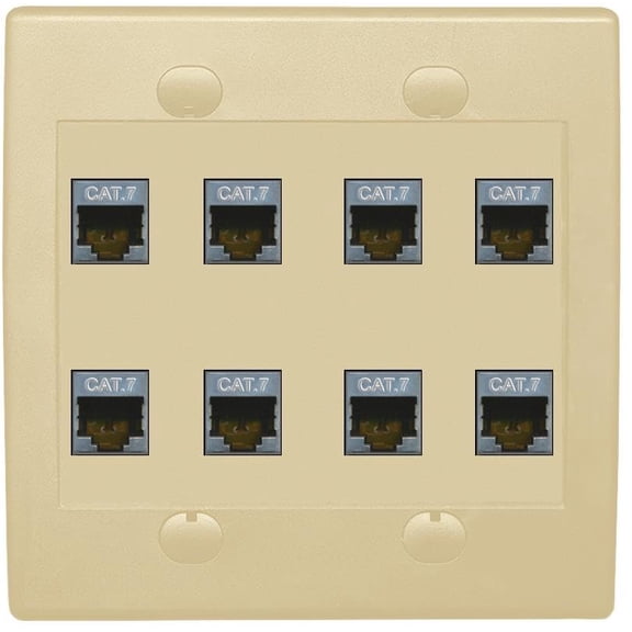 RiteAV Cat7 Wall Plate 8 Port - Flat 2 Gang [Ivory/Ivory]
