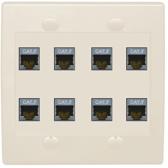 RiteAV Cat7 Wall Plate 8 Port - Flat 2 Gang [Light Almond]