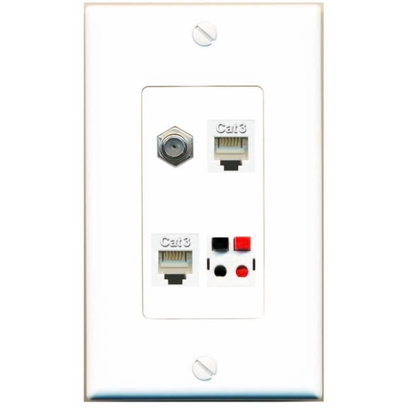 RiteAV Coax 2 Phone Speaker Wall Plate Decorative [White]