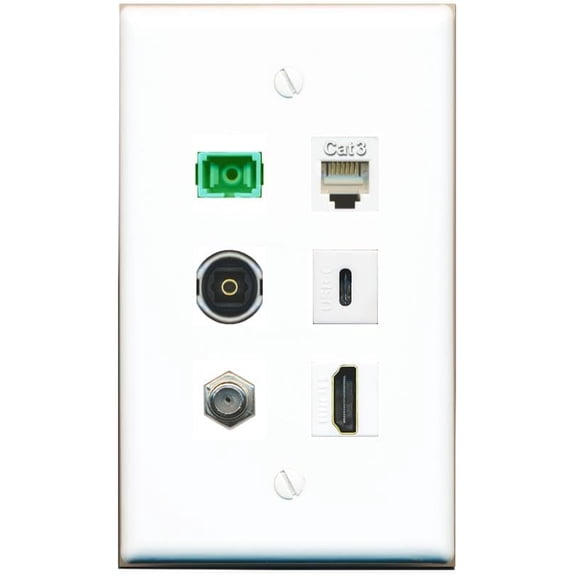 RiteAV Coax HDMI Phone SC-APC-SX TOSLINK USBC Flat/Solid Wall Plate [White]