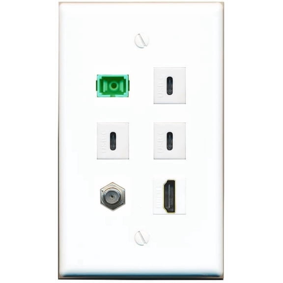 RiteAV Coax HDMI SC-APC-SX 3 USBC Flat/Solid Wall Plate [White]