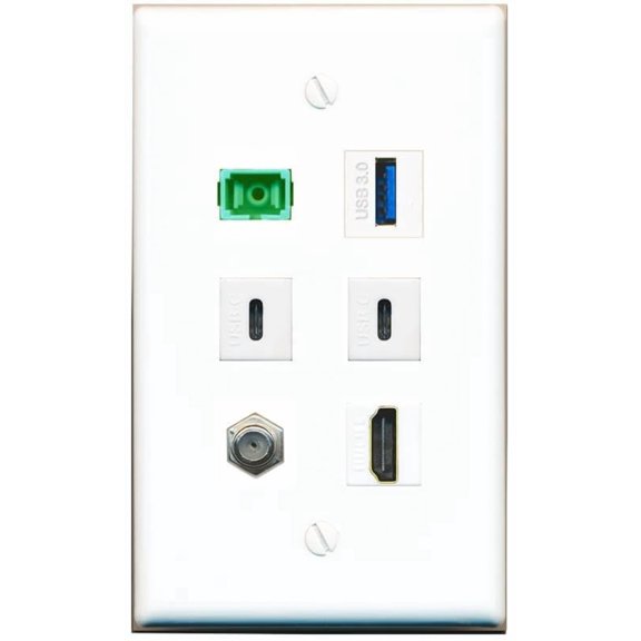 RiteAV Coax HDMI SC-APC-SX USB-3 2 USBC Flat/Solid Wall Plate [White]