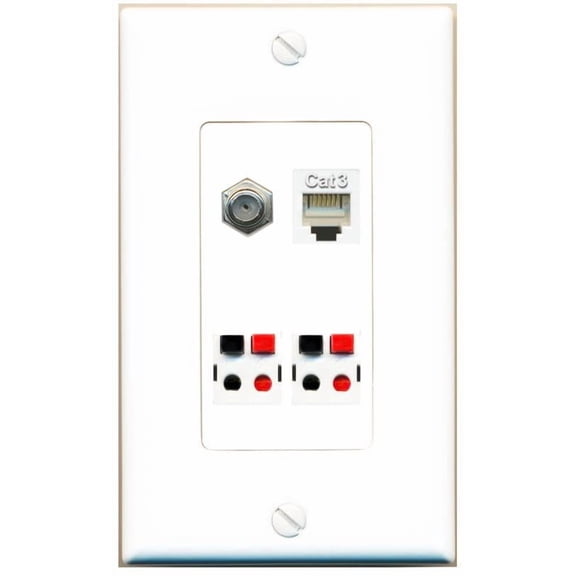RiteAV Coax Phone 2 Speaker Wall Plate Decorative [White]