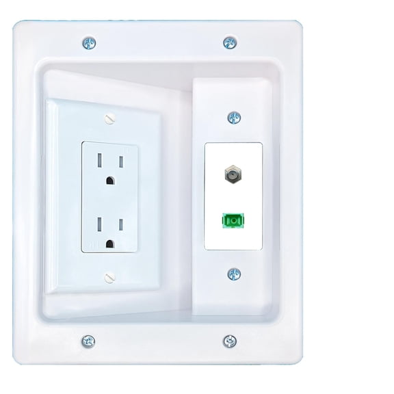RiteAV Coax SC-APC-SX Recessed Wall Plate Cable Concealer Management Kit with Power Outlet Hides Cords and Cables