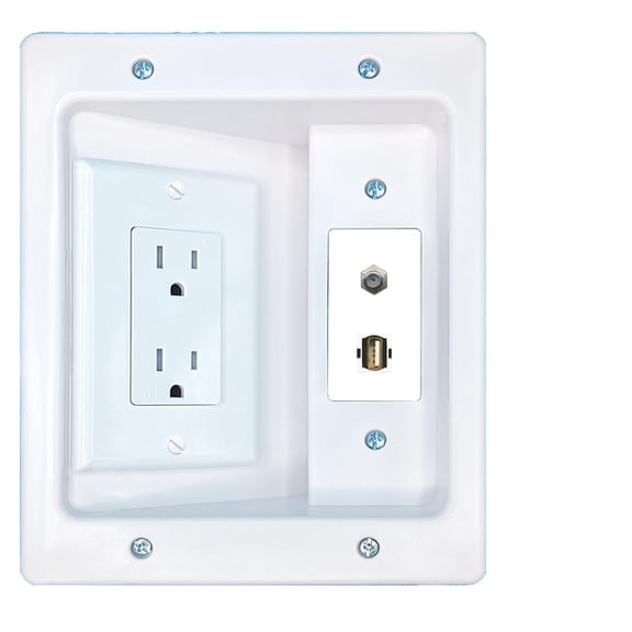 RiteAV Coax USB2 Recessed Wall Plate Cable Concealer Management Kit with Power Outlet Hides Cords and Cables