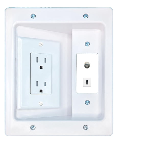 RiteAV Coax USBC Recessed Wall Plate Cable Concealer Management Kit with Power Outlet Hides Cords and Cables