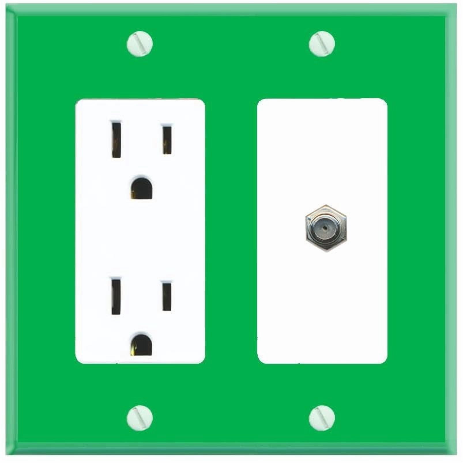 RiteAV Coax Wall Plate with Power Outlet [Green-White]