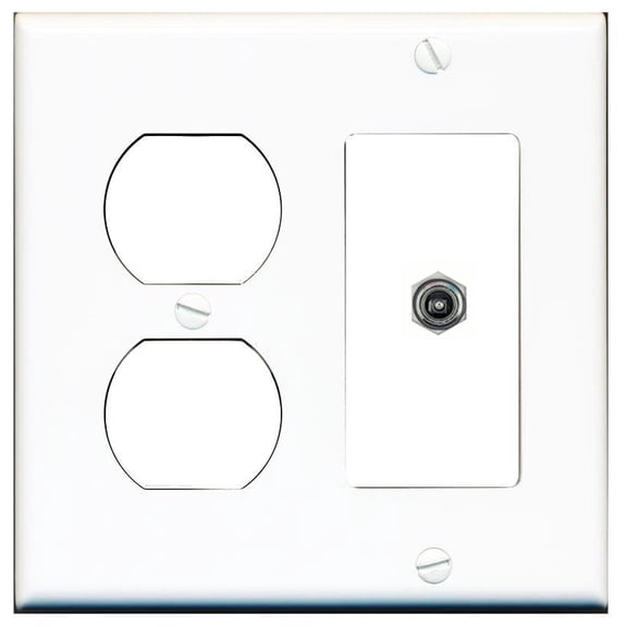 RiteAV DC-Power 2 Gang Wall Plate with Blank Outlet Left [White]
