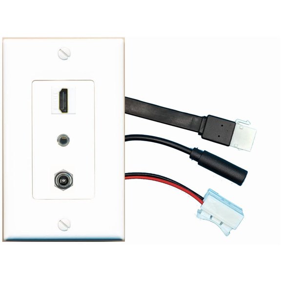 RiteAV DC-Power HDMI 3.5mm Wall Plate with Pigtail Dongle Extension White