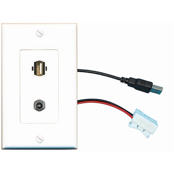 RiteAV DC-Power USB2 Wall Plate with Pigtail Dongle Extension White