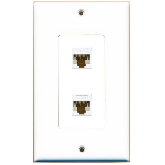 RiteAV Decorative 1 Gang 2 Port Cat6 Wall Plate - White/White