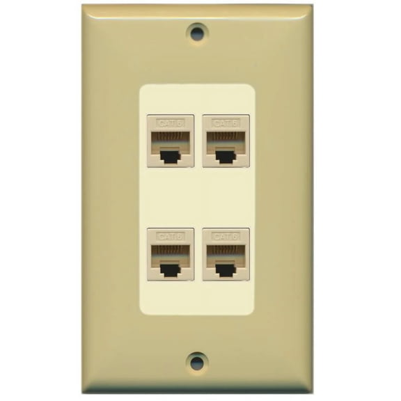 RiteAV Decorative 1 Gang 4 Port Cat6 Wall Plate - Ivory/Light Almond