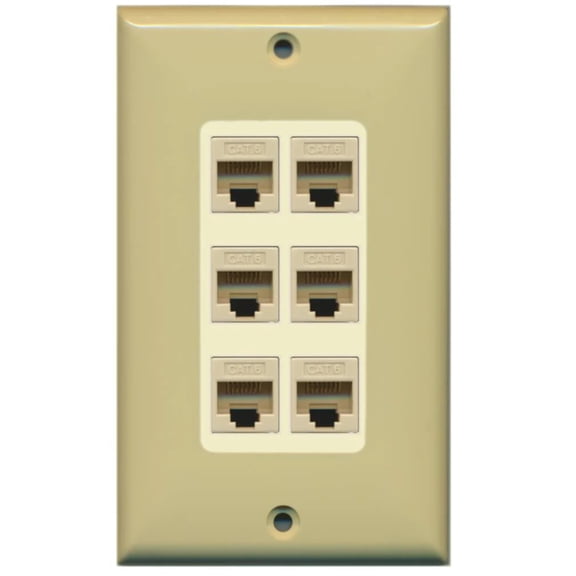 RiteAV Decorative 1 Gang 6 Port Cat6 Wall Plate - Ivory/Light Almond