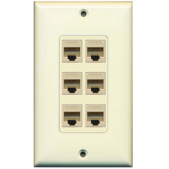 RiteAV Decorative 1 Gang 6 Port Cat6 Wall Plate - Light Almond/Light Almond