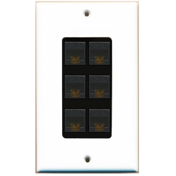 RiteAV Decorative 1 Gang 6 Port Cat6 Wall Plate - White/Black
