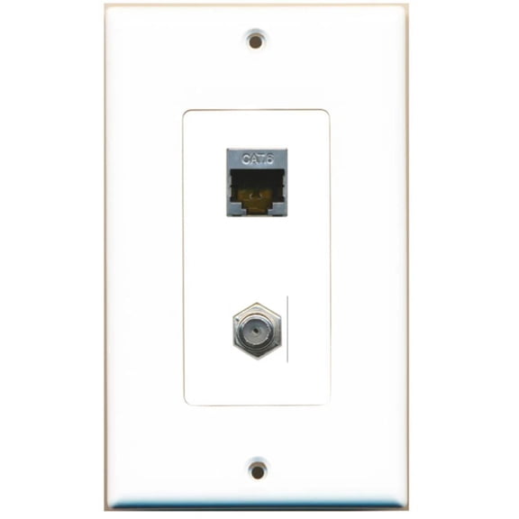 RiteAV 1 Gang Wall Plate OVERSIZED White 2 Port Cat6 Shielded Coax White