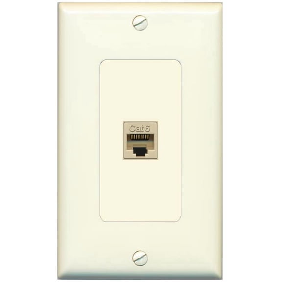 RiteAV Decorative 1 Port Cat6 Ethernet Wall Plate Female-Female - 1 Gang [Light-Almond]