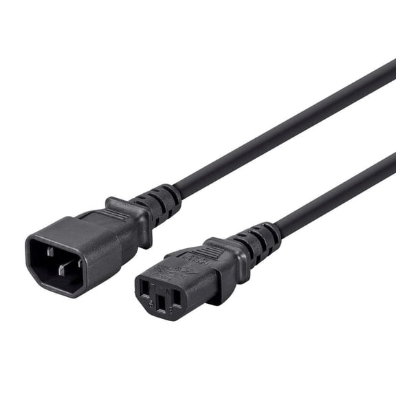 RiteAV Extension Cord - 12 Feet - Black | IEC 60320 C14 to IEC 60320 C13, 3-Prong, 18AWG, for Powering Computers, Monitors, and Other Peripherals