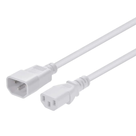 RiteAV Extension Cord - 2 Feet - White | IEC 60320 C14 to IEC 60320 C13, 14AWG, 15A, SJT, 100-250V, Computers, Servers, and Monitors