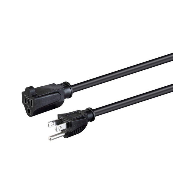 RiteAV Extension Cord - NEMA 5-15P to NEMA 5-15R, 15 Amp, 1875 Watt, 125 Volt, 14AWG, 15 Feet, Black