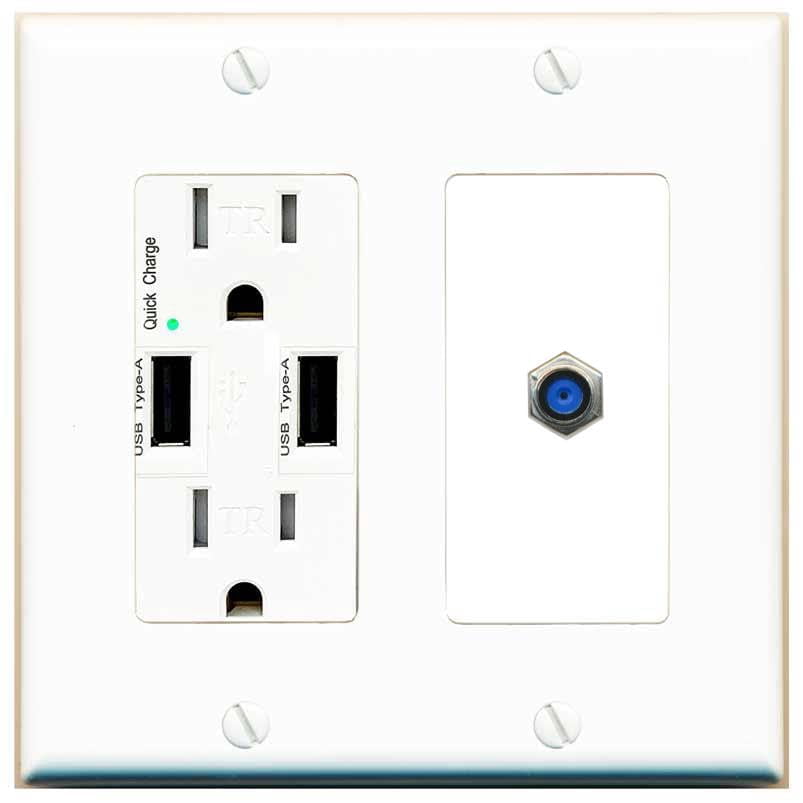 RiteAV F81 Wall Plate with USB A Charger Power Outlet [White]