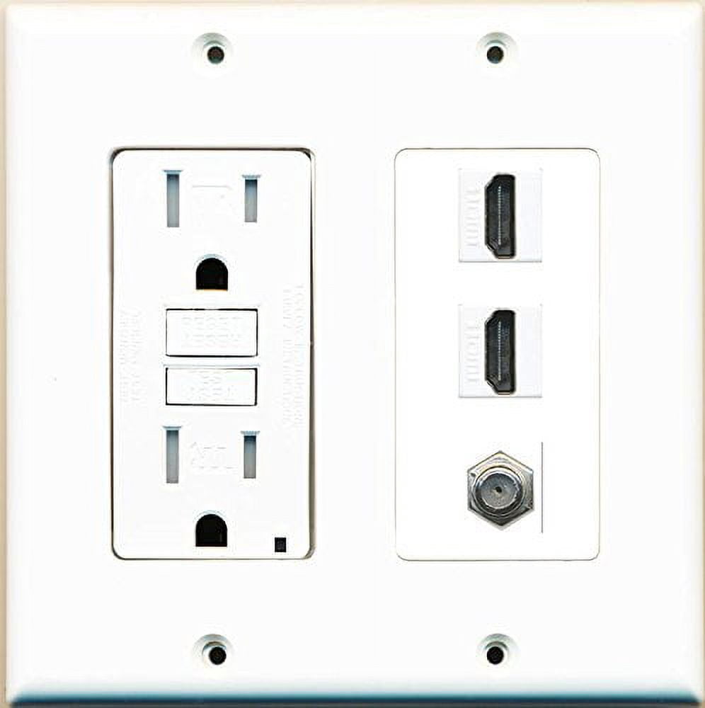 RiteAV GFCI 125V 15A Power Outlet and 2 HDMI White Coax Wall Plate White