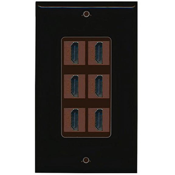 RiteAV HDMI 2.0 Keystone Decorative Wall Plate - Black/Brown 6 Port