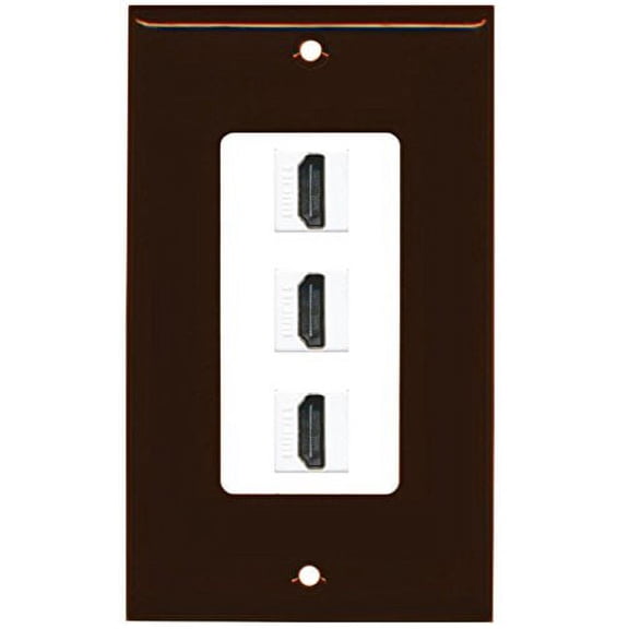 RiteAV HDMI 2.0 Keystone Decorative Wall Plate - Brown/White 3 Port