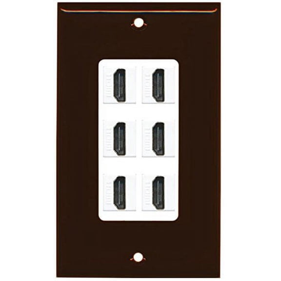 RiteAV HDMI 2.0 Keystone Decorative Wall Plate - Brown/White 6 Port