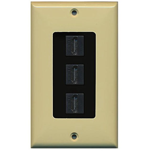 RiteAV HDMI 2.0 Keystone Decorative Wall Plate - Ivory/Black 3 Port