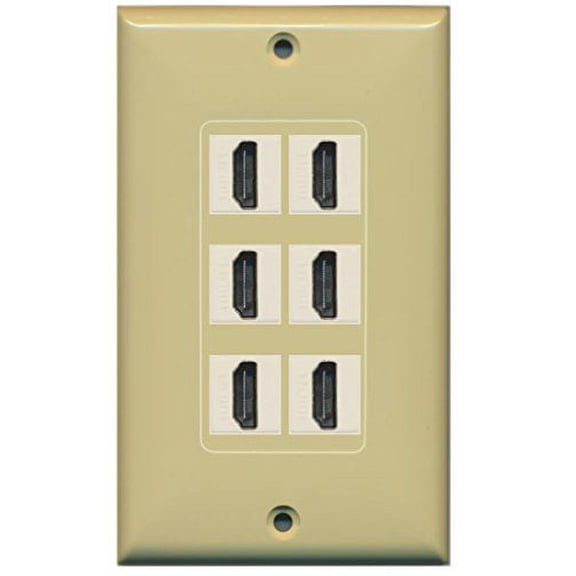 RiteAV HDMI 2.0 Keystone Decorative Wall Plate - Ivory/Ivory 6 Port
