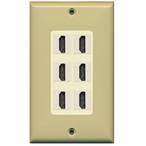 RiteAV HDMI 2.0 Keystone Decorative Wall Plate - Ivory/Light Almond 6 Port