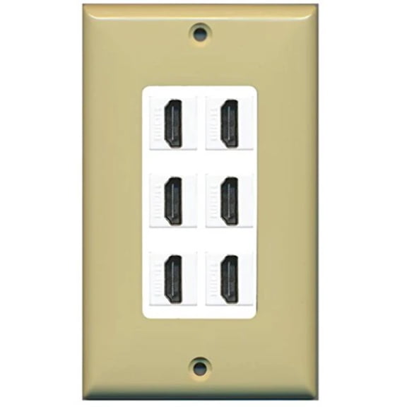 RiteAV HDMI 2.0 Keystone Decorative Wall Plate - Ivory/White 6 Port