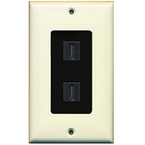 RiteAV HDMI 2.0 Keystone Decorative Wall Plate - Light Almond/Black 2 Port