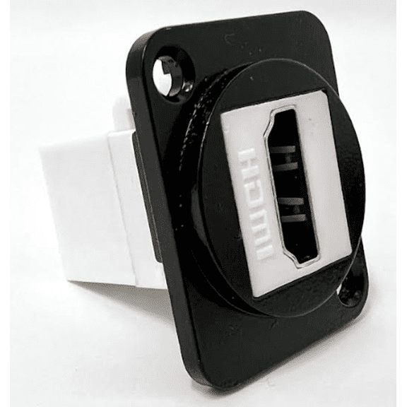 RiteAV HDMI D Series Chassis Panel Mount Connector Pass Through Solderless Bulkhead Coupler, Black Metal Housing/White HDMI