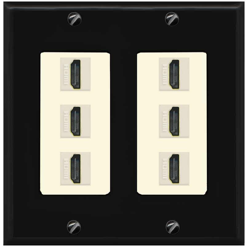 RiteAV HDMI Wall Plate 6 Port - 2 Gang [Black/Light-Almond] - Walmart.com