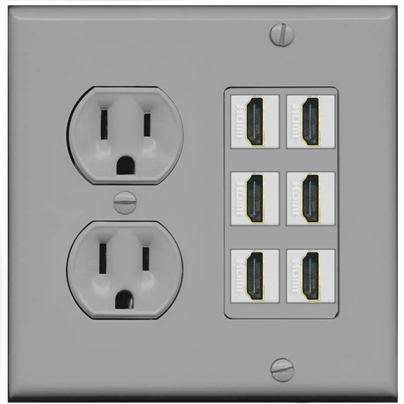 RiteAV HDMI Wall Plate 6 Port - Round Outlet [Gray/Gray]