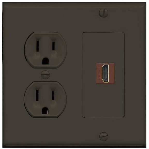 RiteAV HDMI Wall Plate with Round Power Outlet [Brown]