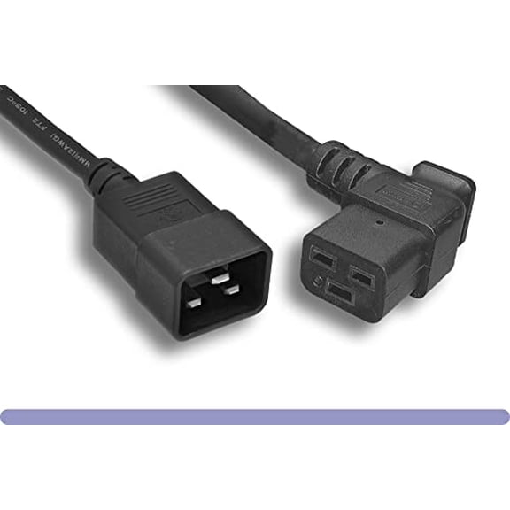 RiteAV - Heavy Duty 12 AWG Black Color Left Angled C19 / C20 Universal Jumper Power Cord (Black (3ft) 1 Meter)