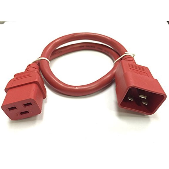 RiteAV - Heavy Duty Extension Power Cord, C19 to C20, 12AWG, 20 AMPS, 250V (Red, 3ft)