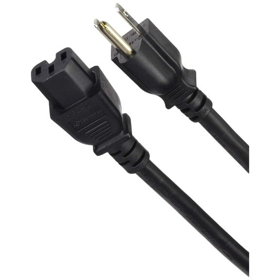 RiteAV Heavy Duty Power Cord - NEMA 5-15P to IEC 60320 C15, 15 Amp, 1875 Watt, SJT, 125 Volt, 14AWG, 15 Feet, Black