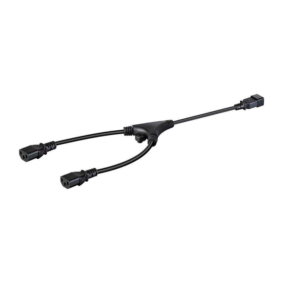 RiteAV Heavy Duty Splitter Power Cord - IEC 60320 C20 to 2x IEC 60320 C13, 14AWG, 15A, SJTW, 100-250V, 2 Feet, Black