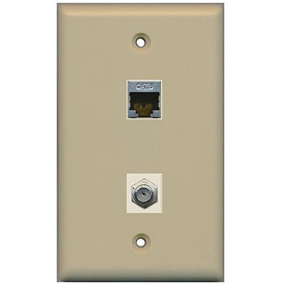 RiteAV Ivory 1 Coax Shielded Cat6 Wall Plate Flat Ivory