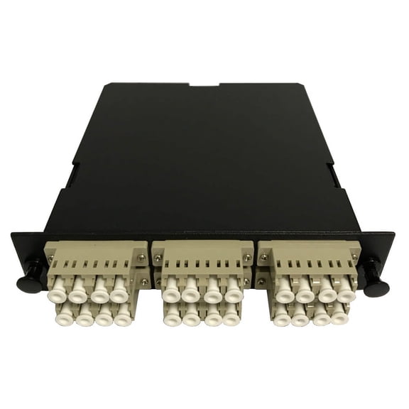 RiteAV LGX Footprint Pre-terminated MTP Cassette - MTP Male, 24 Fiber to LC Quad Multimode Adapters, 6 Ports, Includes 12 LC Multimode Hydra Cable (30cm, OFNR) + 2 MTP Adapter