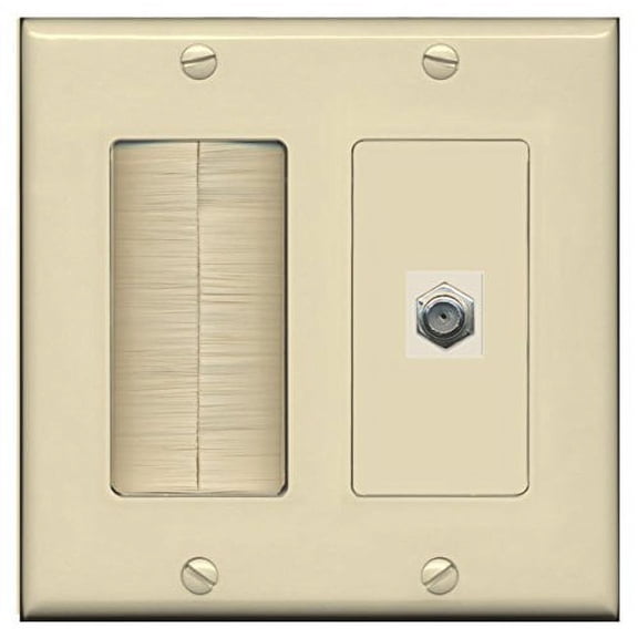 RiteAV Mesh Brush Coax Cable TV Wall Plate Dual 2 Gang Decorative - Ivory