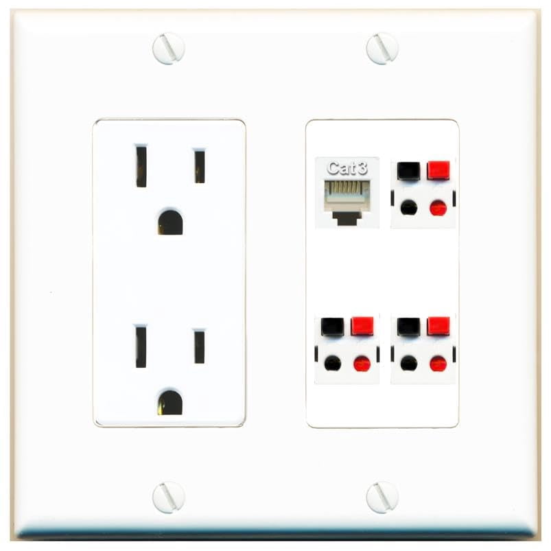 RiteAV Phone 3 Speaker Wall Plate with 15A Power Outlet [White]