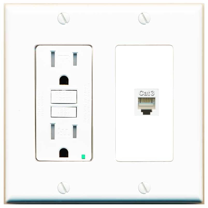 RiteAV Phone Wall Plate with GFCI Power Outlet [White]
