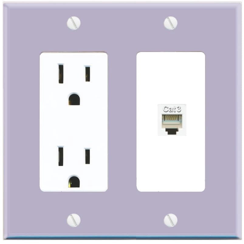RiteAV Phone Wall Plate with Power Outlet [Lavendar-White]
