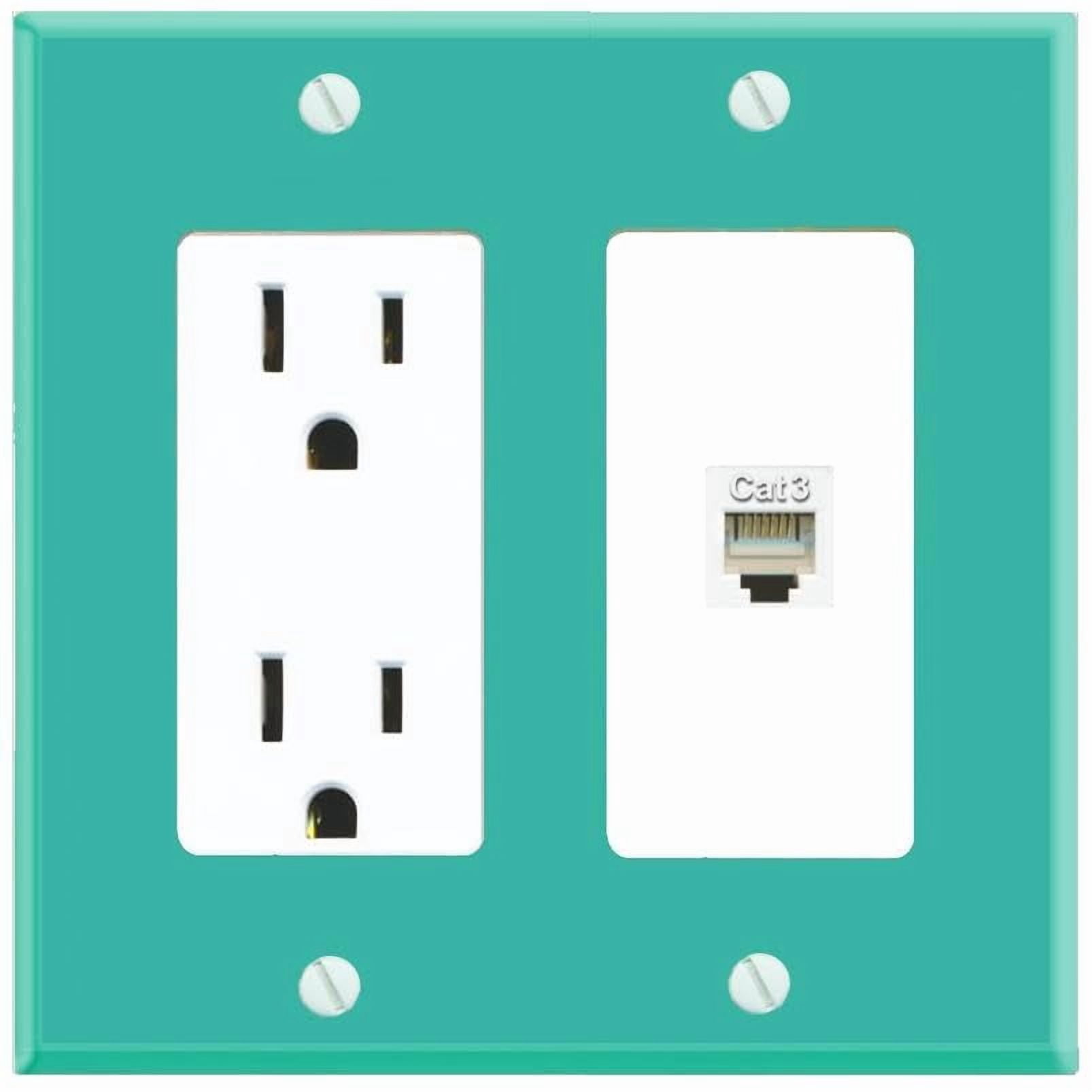 RiteAV Phone Wall Plate with Power Outlet [Turquoise-White]